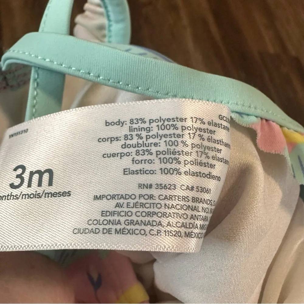 Carters 1-piece baby girl 3 mo swim suit lemon flowers ruffle